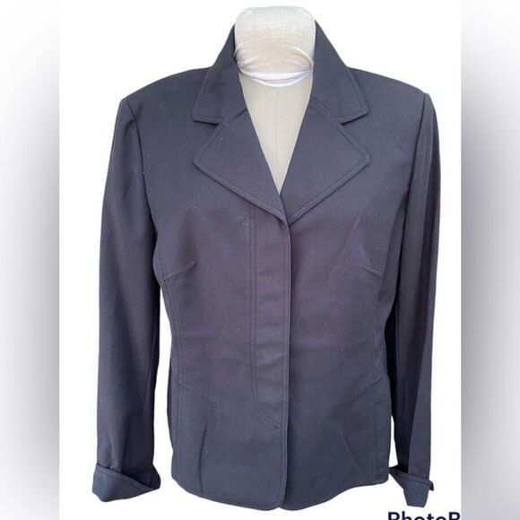 Ellen Tracy Blazer Sz. 14 Hidden Buttons classic Black Professional Preppy - Picture 1 of 9